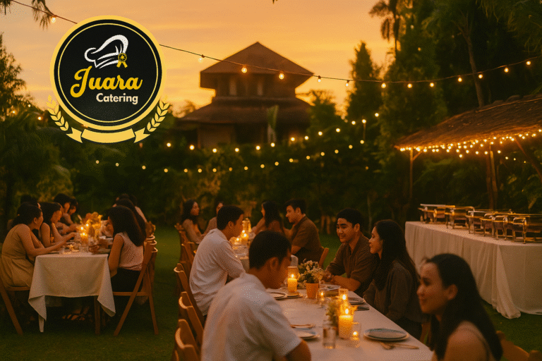 Suasana acara outing kantor dengan sajian catering