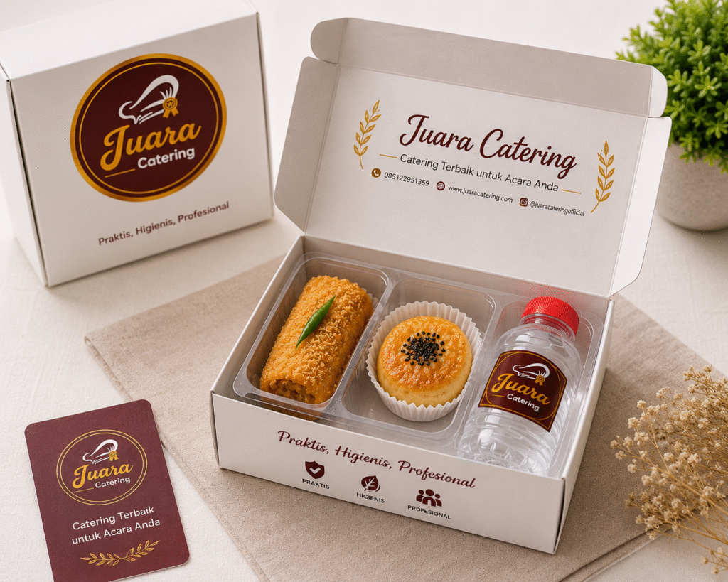 Snack box gathering kantor Juara Catering area Puncak dan Bogor dengan aneka snack dan buah segar.