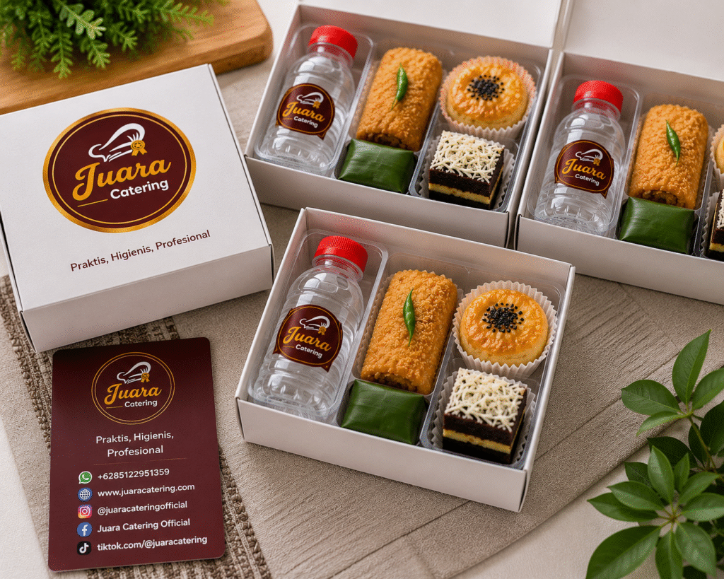 Snack box higienis Juara Catering untuk event perusahaan dan acara formal di Bogor.
