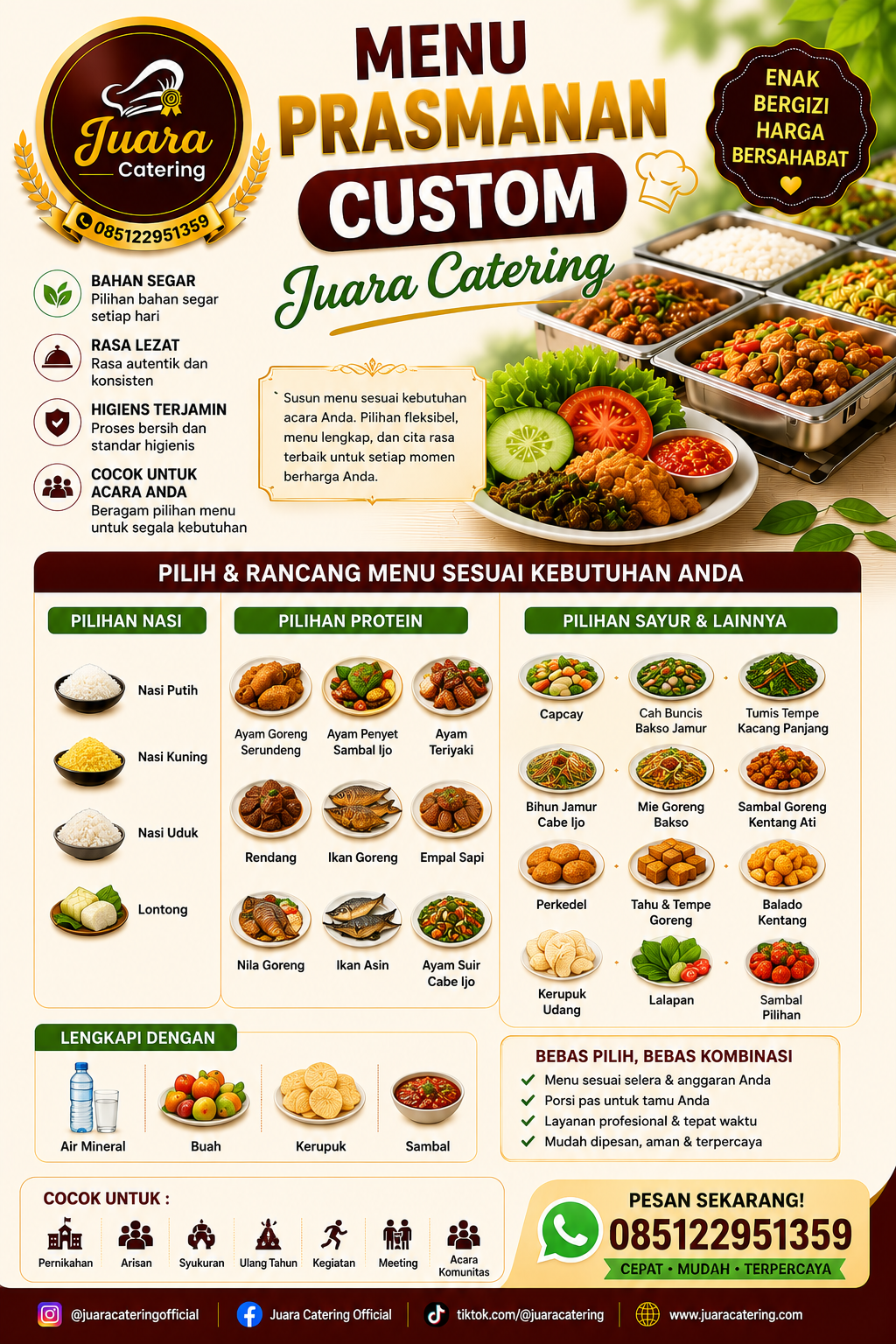 Prasmanan Custom Juara Catering untuk layanan prasmanan acara kantor, villa, dan gathering.