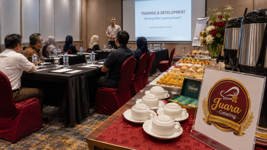 Setup meeting room dengan coffee break Juara Catering untuk training di Taman Bukit Palem Pancawati